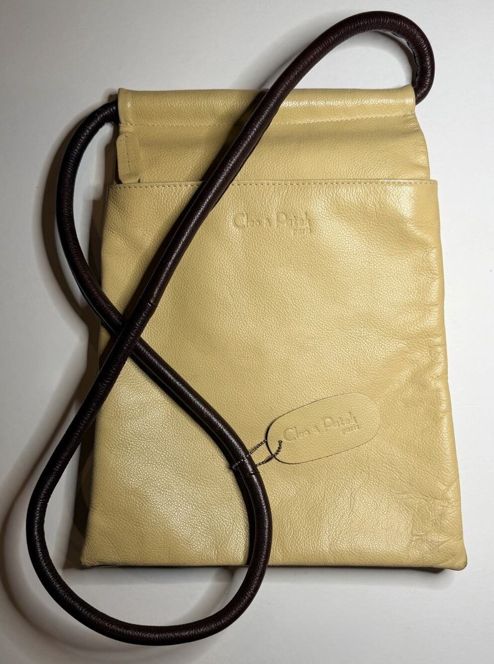 CLEO & PATEK PARIS Pale Yellow Leather Shoulder Cross Body Saddle Bag Purse